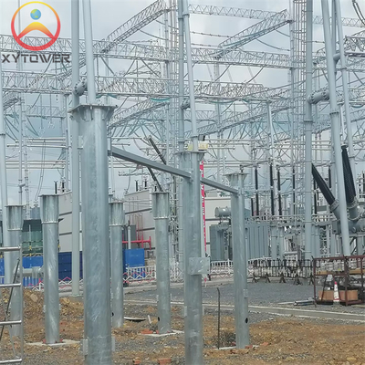 High Voltage 220KV Galvanized Substation Structure Substation Steel Round Poles